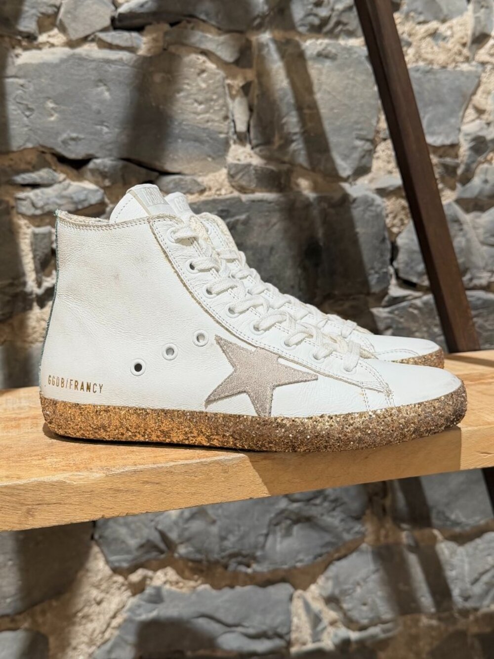 Golden Goose White Leather Gold Glitter Francy High-top Sneakers